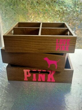 RARE HTF! VS PINK Store Display/prop Wooden Vanity Tray/ Organizer 3 Pack